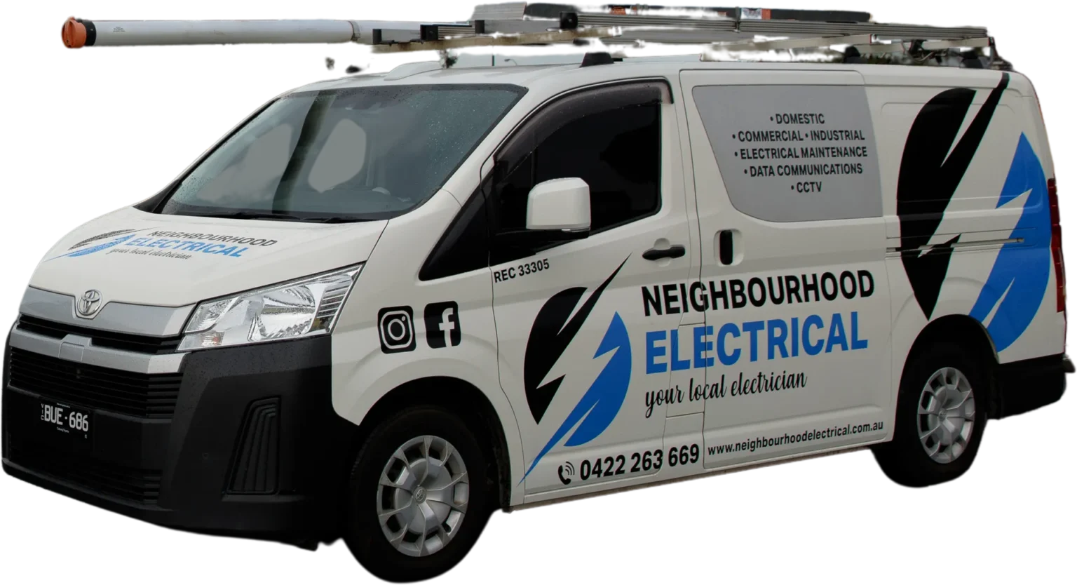 Neighborhood Electrical service van with contact details